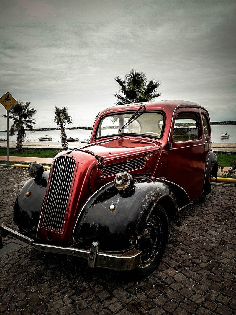 cloud - sky, cars, palm tree, vintage car, no people, motor vehicle, stationary, mode of transportation, outdoors, sky, 2K, classic, street, red, tree