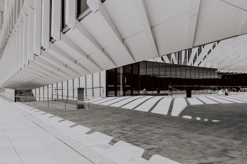 headquarters, glass - material, minimal, absence, architect, contemporary, built structure, pattern, arcade, ceiling, white, architecture, indoors, tiled floor