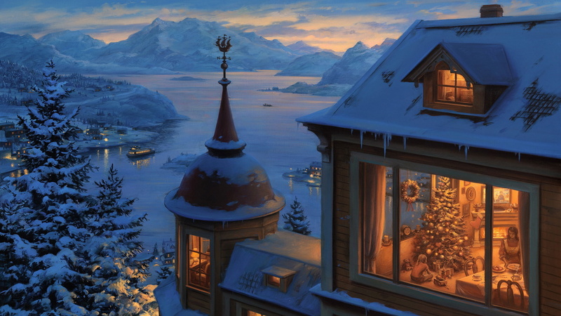 Eugene Lushpin, «Возвращение домой на Рождество», 2K, oil
