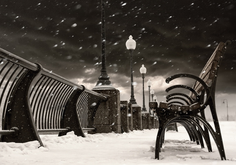 frame, QC, Quebec, brown, street light, no people, scenics - nature, wooden, sky, black, winter, 1080P, cold temperature, bench, outdoors, illuminated