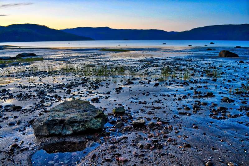 5K, rock - object, scenics - nature, blue hour, solid, beach, land, mountain, idyllic, no people, beauty in nature, cloud - sky, sky, qc, sunset, outdoors