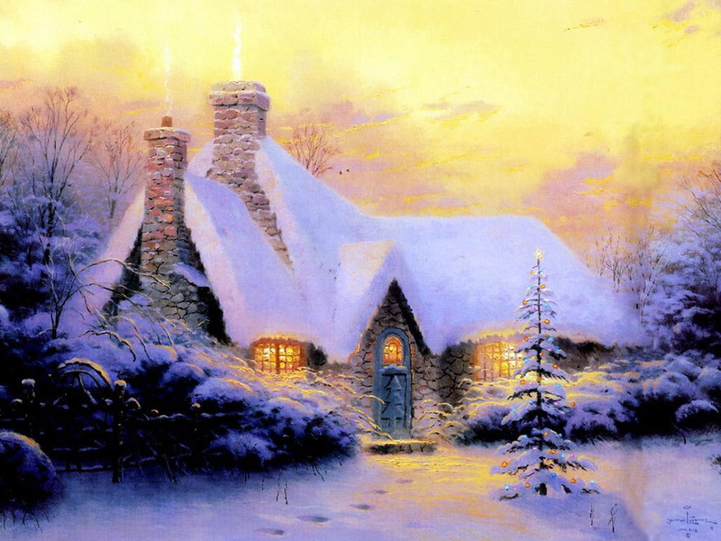 winter, christmas, bridge, tree, stone, ice, cold temperature, night, light, sky, built structure, building exterior, outdoors, house, plant, new year