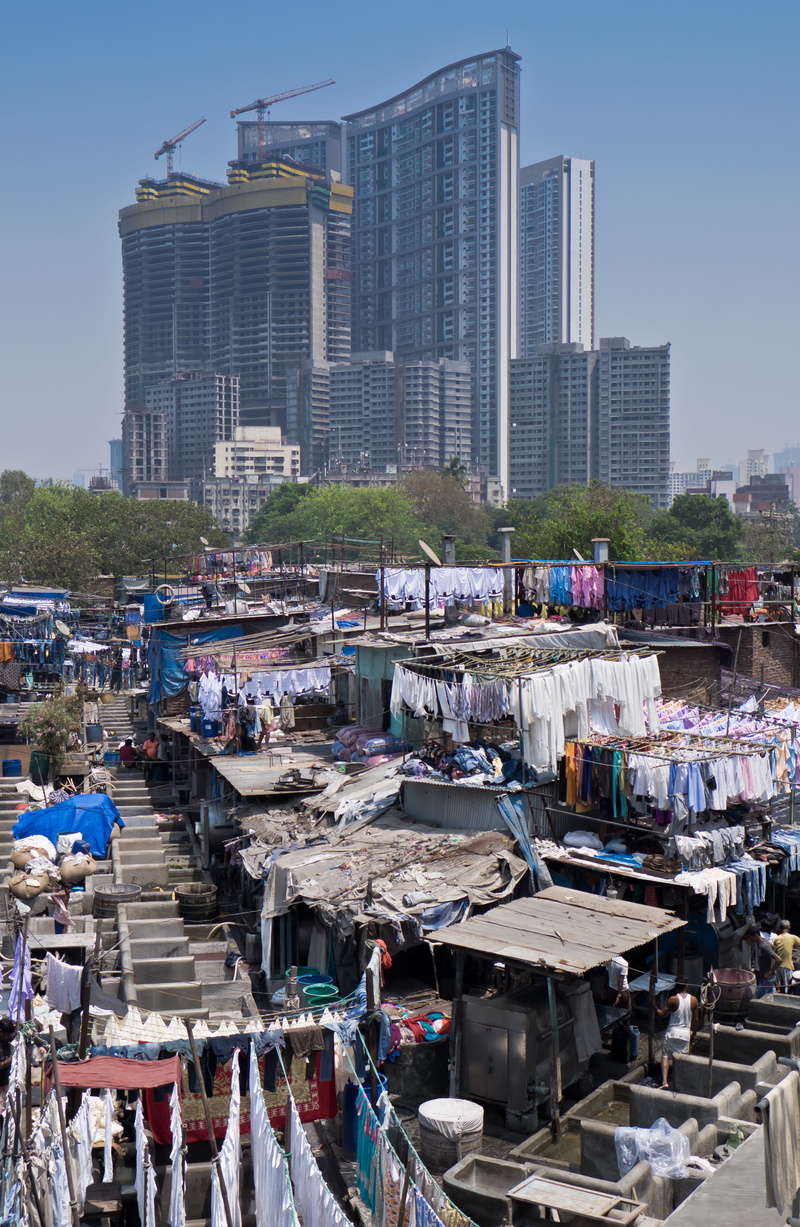 Laundry, top, skyscraper, background, clothesline, social issues, clothes, day, outdoors, incidental people, building exterior, 4K, Slum, nature, India