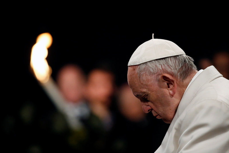 side view, contemplation, looking, males, people, incidental people, headshot, men, effort, concentration, uniform, pope, profile view, mature men, mature adult