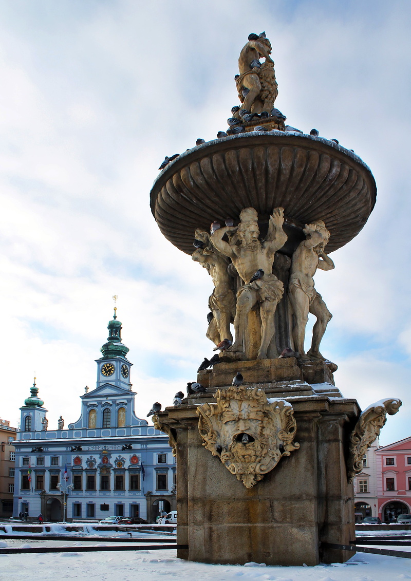 sculpture, winter, angel, cloud - sky, the past, sky, city, day, south bohemia, representation, low angle view, building exterior, no people, character