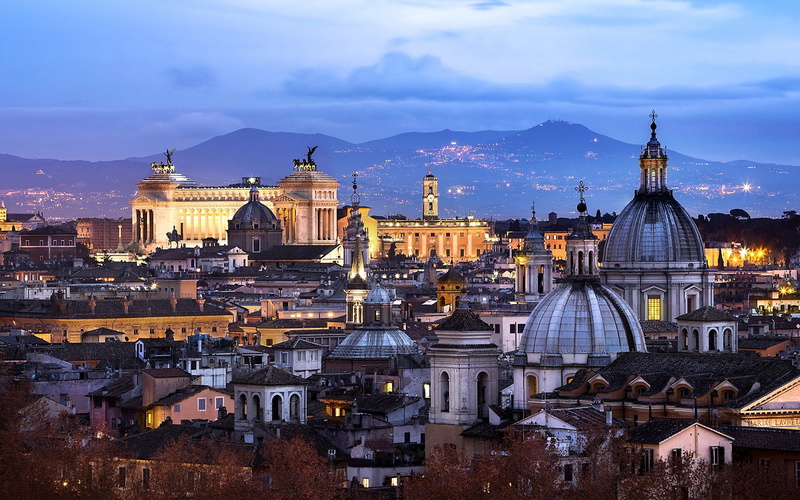 Evening, Italy, City, Lights, House, Rome, Architecture, 1080P