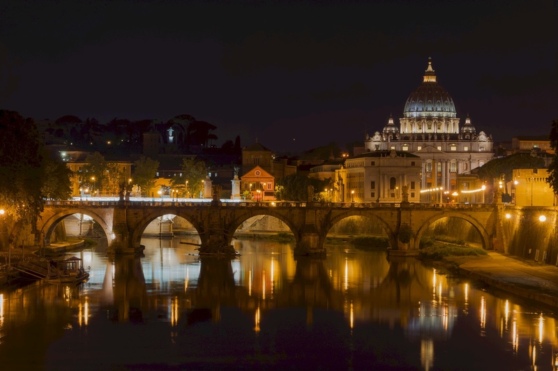 waterfront, cityscape, famous, city, sant angelo, dusk, gray, statues, no people, river, famous Place, 4K, vatican, building, ancient, arch bridge, night