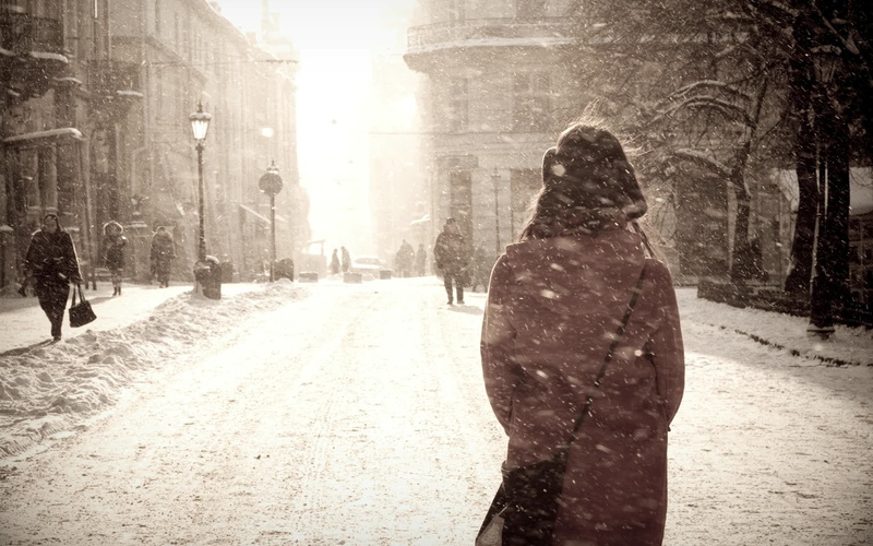 city, old, snowing, cityscape, clothing, cold - Temperature, road, rain, building exterior, walking, sepia Toned, young Adult, woman, lifestyles, extreme weather