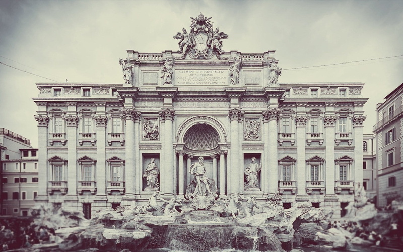 art and craft, sepia Toned, tourism, cultures, old-fashioned, concrete, trevi Fountain, classical Style, sculpture, travel Destinations, art, toned Image