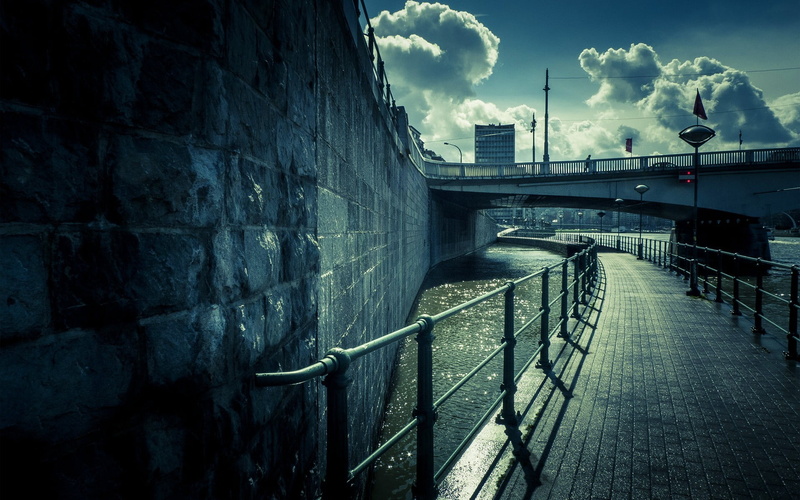 bridge, street, railing, no People, bridge - Man Made Structure, cityscape, famous Place, direction, water, history, night, black And White, transportation