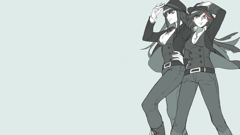contemplation, studio shot, Kill la Kill, standing, three quarter length, portrait, 1080P, Matoi Ryuuko, anime, casual clothing, black, female, suits