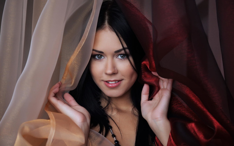 lifestyles, leisure activity, front view, 1080P, adult, women, looking at camera, dark hair, Macy B, curtain, beautiful woman, portrait, one person, young adult