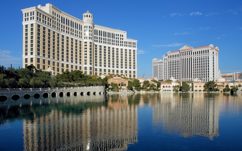 building exterior, waterfront, office building exterior, city, clear sky, caesars, day, reflection, sky, travel destinations, architecture, Las Vegas, nature