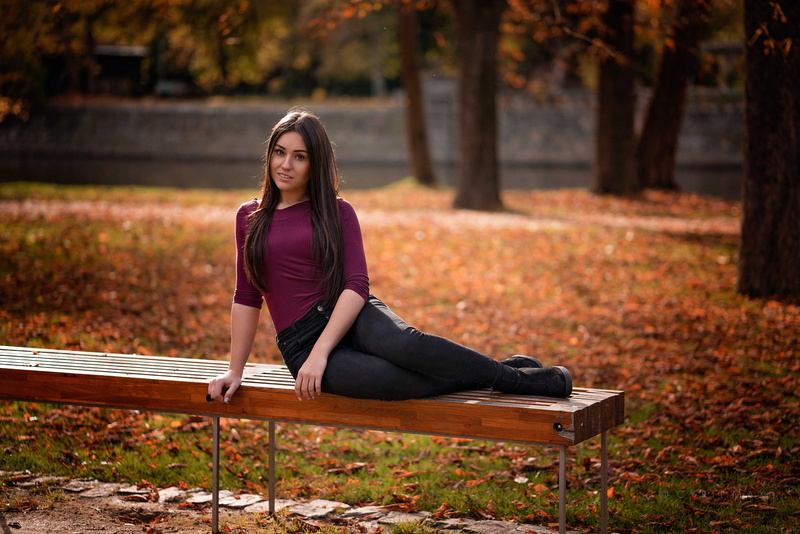 sitting, autumn, women outdoors, outdoors, portrait, brunette, beautiful woman, land, lifestyles, full length, focus on foreground, young adult, 1080P