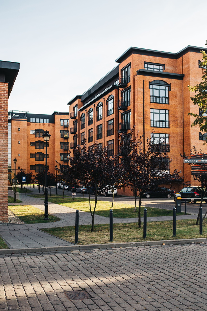 street, outdoors, apartment, nature, łódź, residential district, building Exterior, factory, bricks, tree, sky, urban Scene, urban, plant, town, Lodz, building