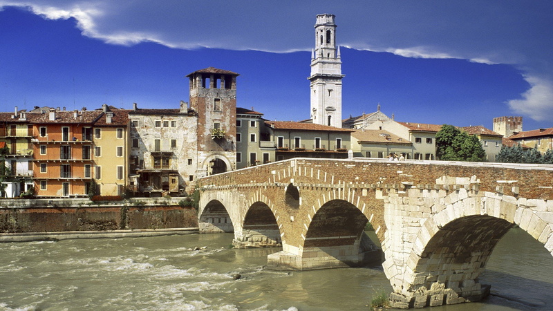 italy, veneto, ponte, pietra, 1080P, verona