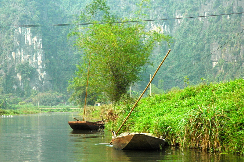 transportation, nautical vessel, plant, tranquil scene, 2K, waterfront, no people, Land, beauty in nature, Sampan, rowboat, Halong Bay, tranquility, scenics - nature