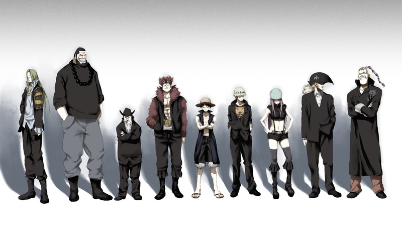 Trafalgar Law, 720P, Smile, Jewelry Bonney, Boy, Black Hair, Purple Hair, Necklace, Coat, X Drake, Shorts, Red Hair, Thigh Highs, One Piece, Hat, Eustass (One Piece)