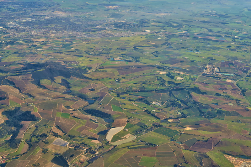 above, high angle view, non-urban scene, beauty in nature, patchwork landscape, rural scene, no people, 5K, stellenbosch, nature, agriculture, farmland