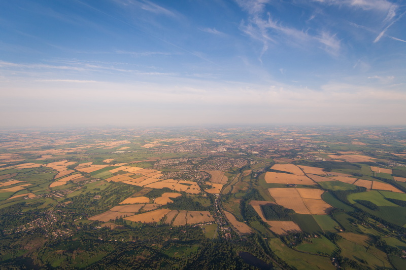 city, tranquil scene, daytime, agriculture, outdoors, blue, environment, view, united kingdom, stafford, field, patchwork landscape, no people, countryside