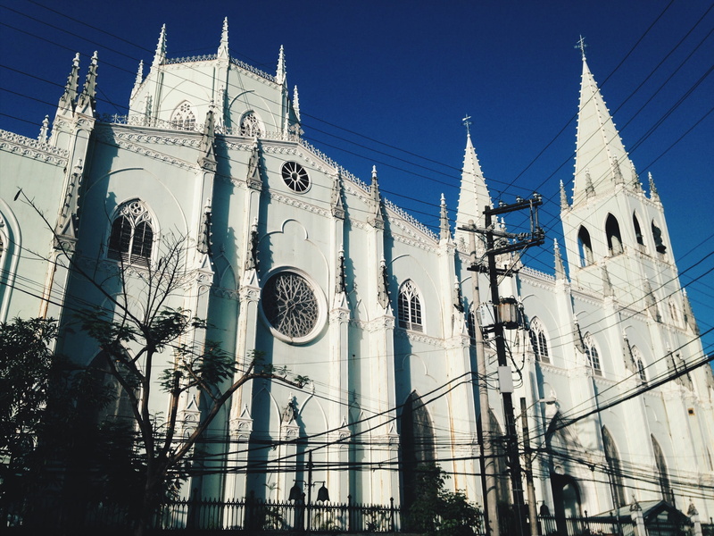 outdoors, spire, history, nature, religion, gothic style, catholic, no people, manila, cable, built structure, travel destinations, the past, belief, day
