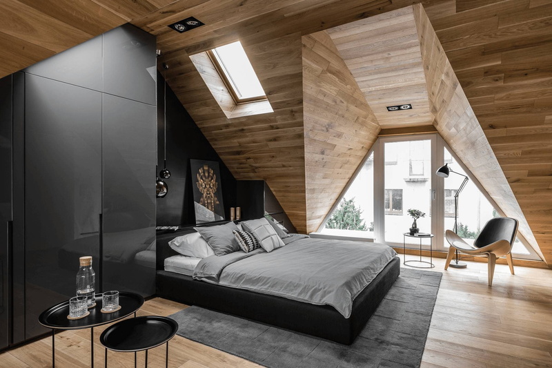 lamp, mansard, bedroom, chair, 1080P, bed, interior, attic, attic bedroom, window, the loft apartment, design, picture, the apartment is in the attic