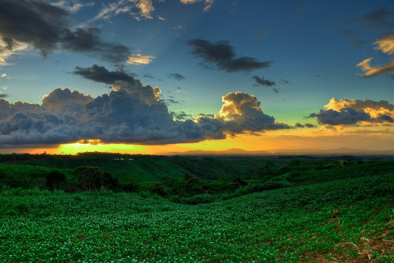green meadows, outdoors, sunlight, dusk, cloud - Sky, meadows, green, summer, sunset, land, Bukidnon, sun, sky, explored, hill, mountains, Philippines