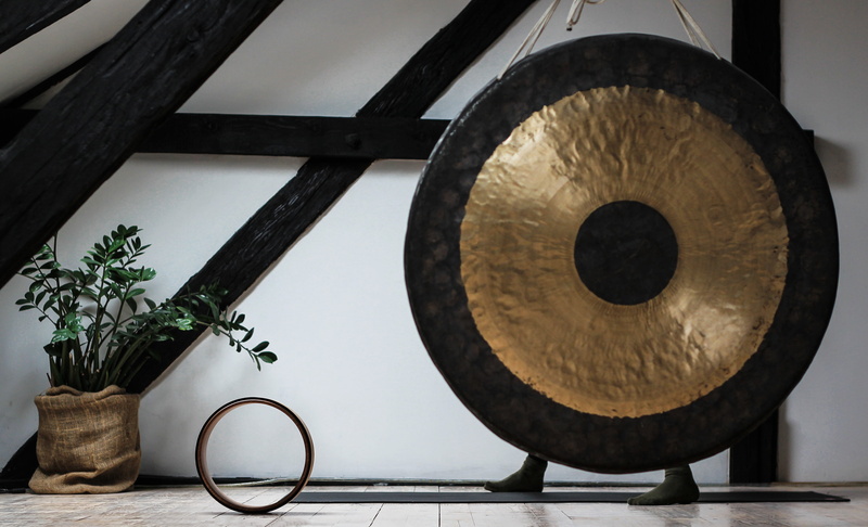 still life, arts culture and entertainment, yoga, shape, bell, the past, gong, nature, metal, wheel, brown, circle, music, retro styled, 4K, wood - material