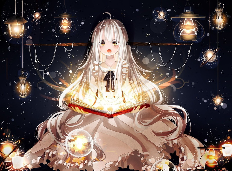 Light, White Hair, Original, Book, 720P, Anime, Yellow Eyes, Latern