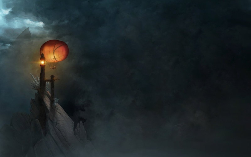 sky, lantern, human limb, outdoors, moon, illuminated, dark, spooky, art, 2K, lighting equipment, airplane, ship, one person, human arm, Steampunk, night