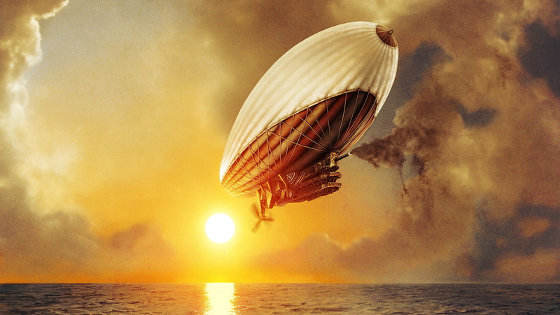 Sci Fi, Vehicle, 1080P, Zeppelin, Sunset, Steampunk, Blimp, Ocean, Sea