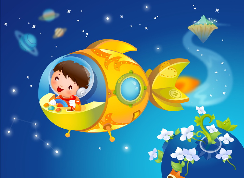 enjoyment, planet, emotion, planet - Space, blue, image, fantasy, boys, holiday - event, airplane, cartoon, vector, cute, riding, multi Colored, star - Space