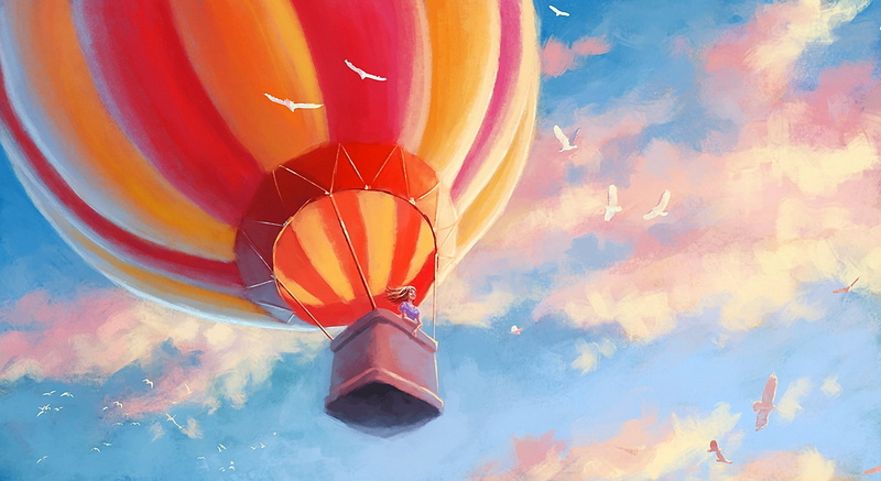 multi Colored, heat - Temperature, girl, sport, basket, illustration, balloon, moving Up, air, art, air Vehicle, mode of transportation, clouds, inflating