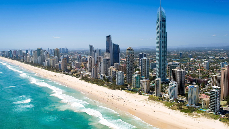 4K, Queensland, skyscrapers, 5k, Best Beaches in the World, 4k, Pacific ocean, shore, Australia