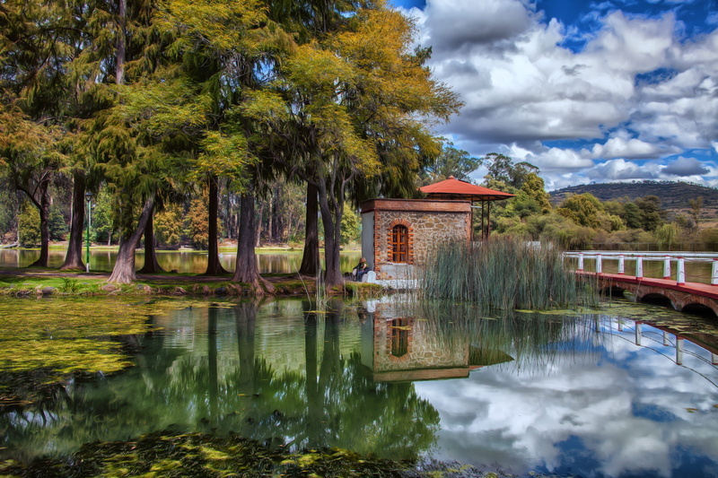 architecture, cloud - sky, mexican, waterfront, ex hacienda chautla, day, building exterior, no people, tree, built structure, building, reflection, beauty in nature