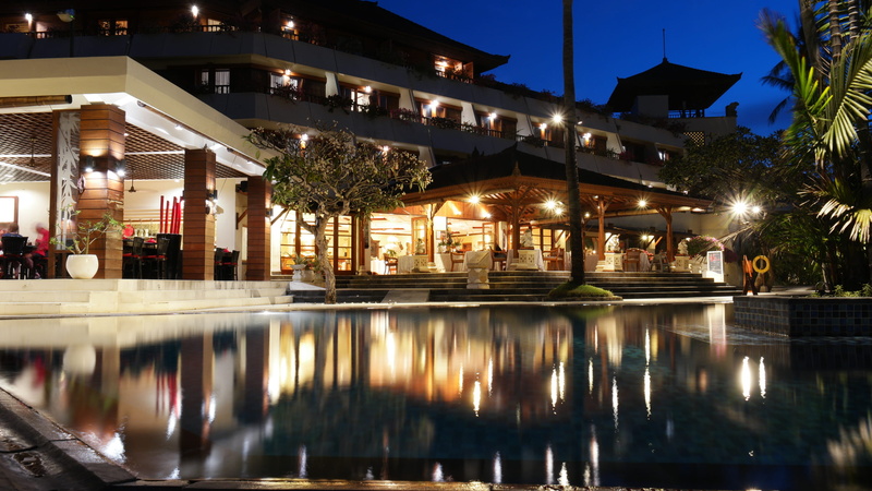 pool, nusa dua beach hotel and spa, swimming pool, city, waterfront, night, built structure, luxury, housing, building exterior, water, indonesia, no people