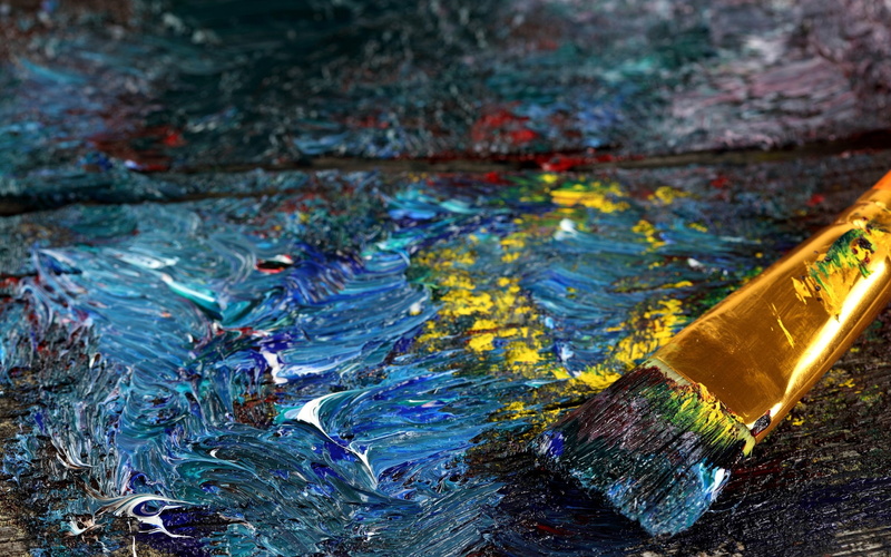 acrylic Painting, nature, pattern, art and craft equipment, wood - Material, vibrant Color, blue, canvas, oil, no people, reflection, acrylic, design, painting