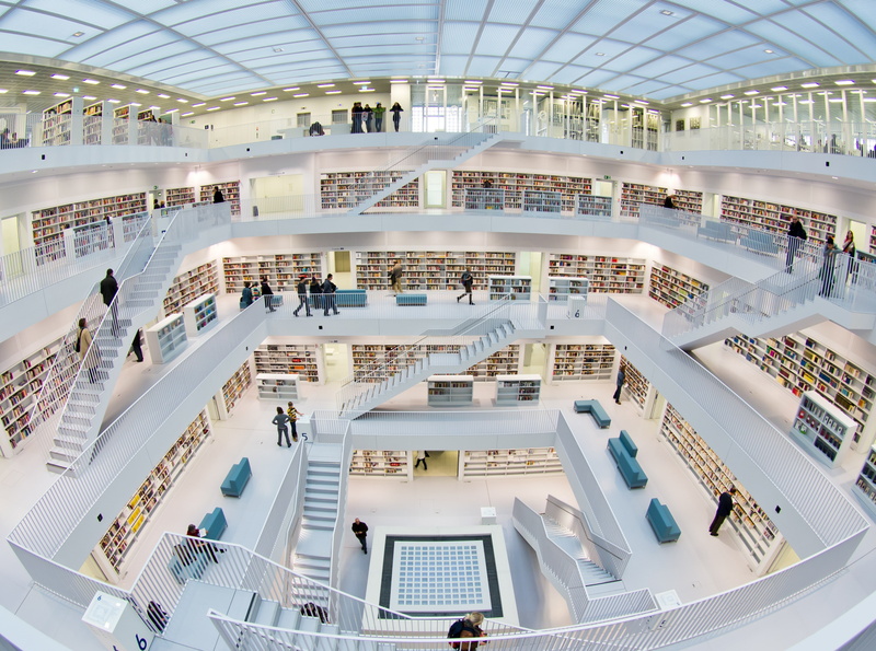 Pentax, large group of people, indoors, shopping mall, travel destinations, Fisheye, modern, bibliothek, a2f26, steps and staircases, Europe, 4K, badenwurttemberg