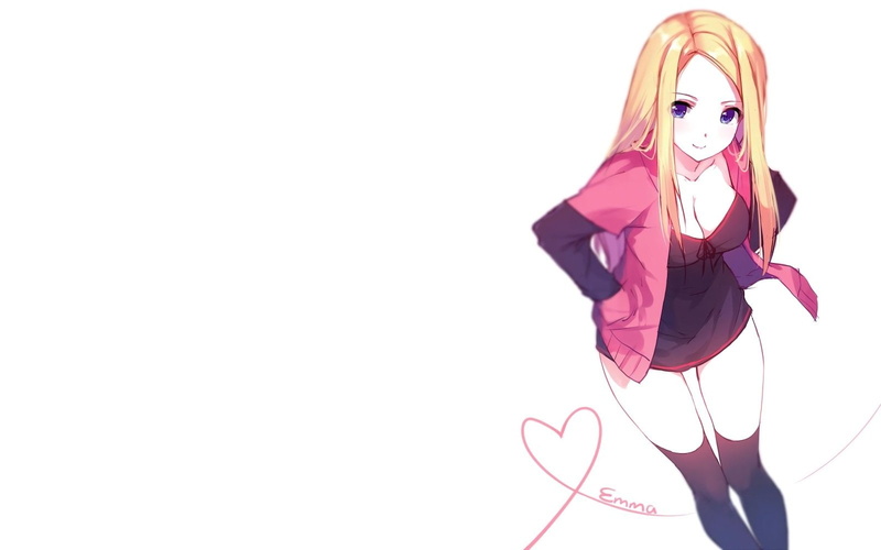 cleavage, caidychen, original, thighhighs, emma, (caidychen), eyes, hair, blonde, blue, heart, breasts, white, 720P