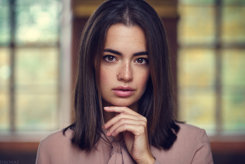 Russian Model, Lidia Savoderova, brunette, Eikonas, freckles, brown eyes, model, 1080P, face