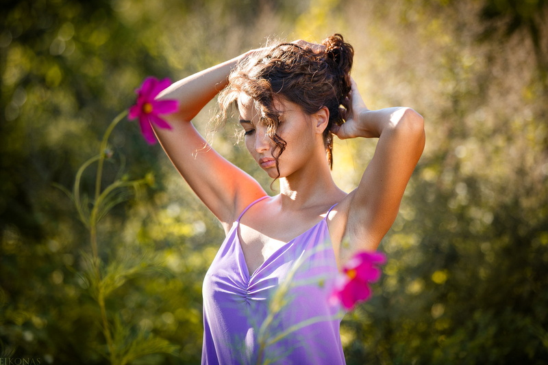 plants, flowers, women, arms up, Eikonas, 1080P, dress, women outdoors, model, standing