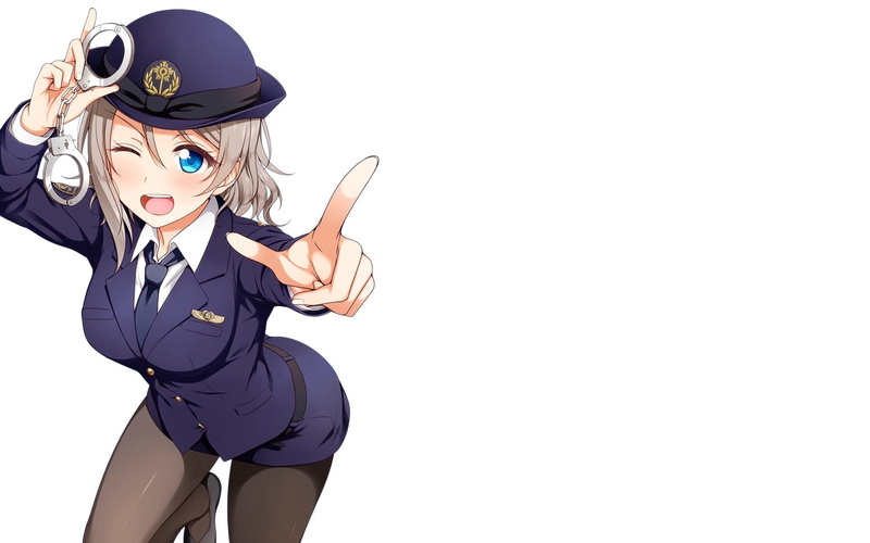 police uniform, beautiful woman, hairstyle, females, adult, women, hair, side view, portrait, Anime, beauty, white background, 720P, looking at camera