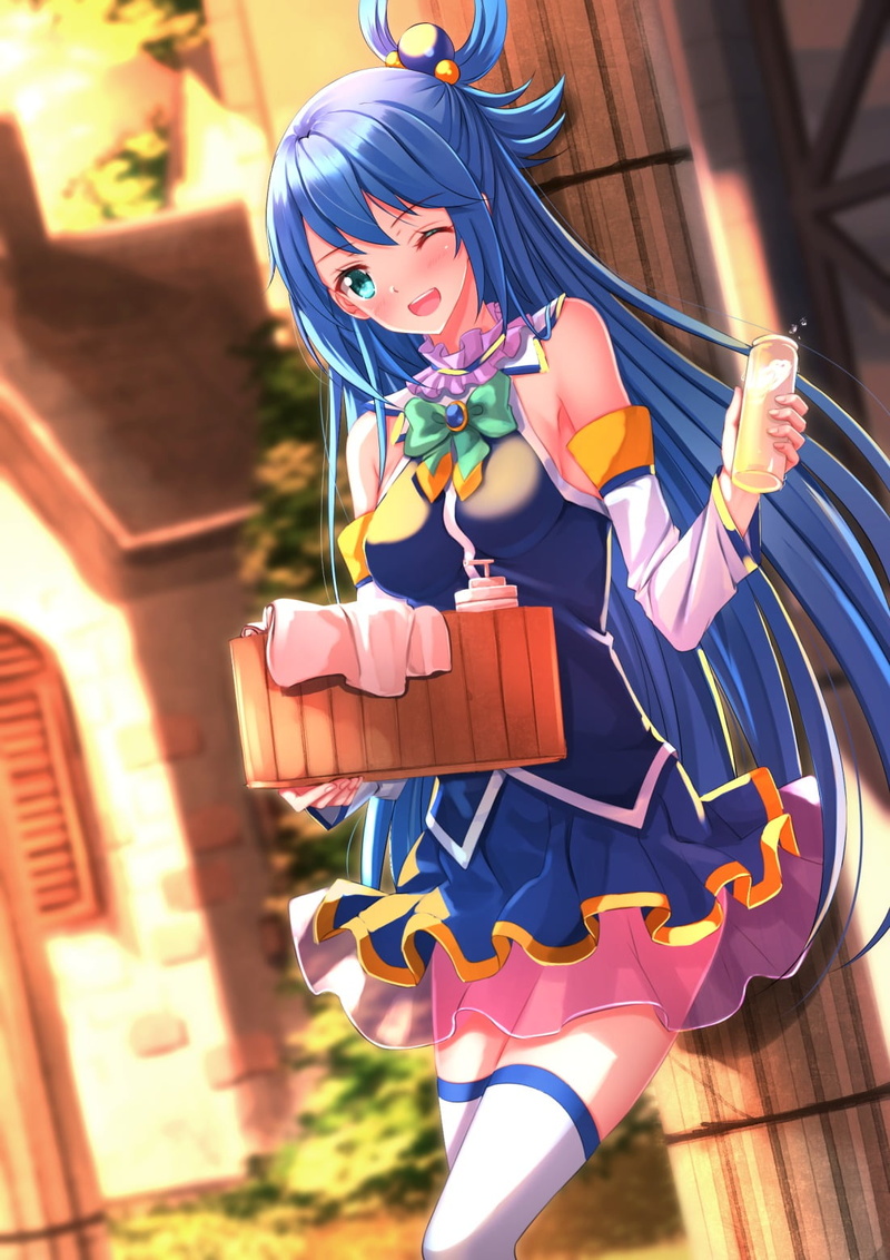 celebration, lifestyles, long hair, blue hair, Aqua (KonoSuba), beautiful people, multi colored, beauty, character, 720P, anime, offspring