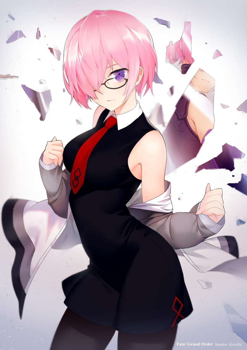 dancing, anime, anime girls, mask, beautiful woman, dress, one person, Shielder (Fate/Grand Order), purple eyes, short hair, glasses, young adult, disguise