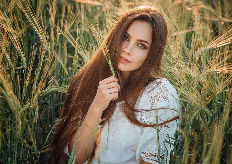 outdoors, wheat, women, beautiful woman, brunette, fashion, nature, hairstyle, young women, beauty, land, field, portrait, young adult, 1080P, hair, long hair
