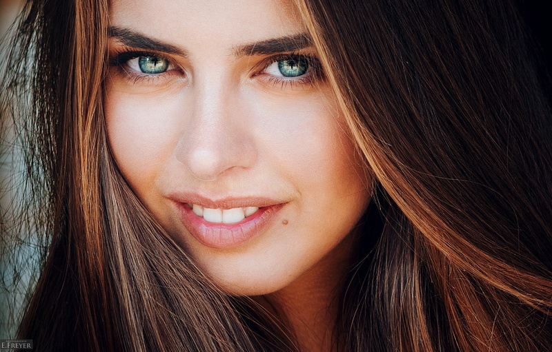 Evgeny Freyer, green eyes, face, closeup, smiling, 1080P, women