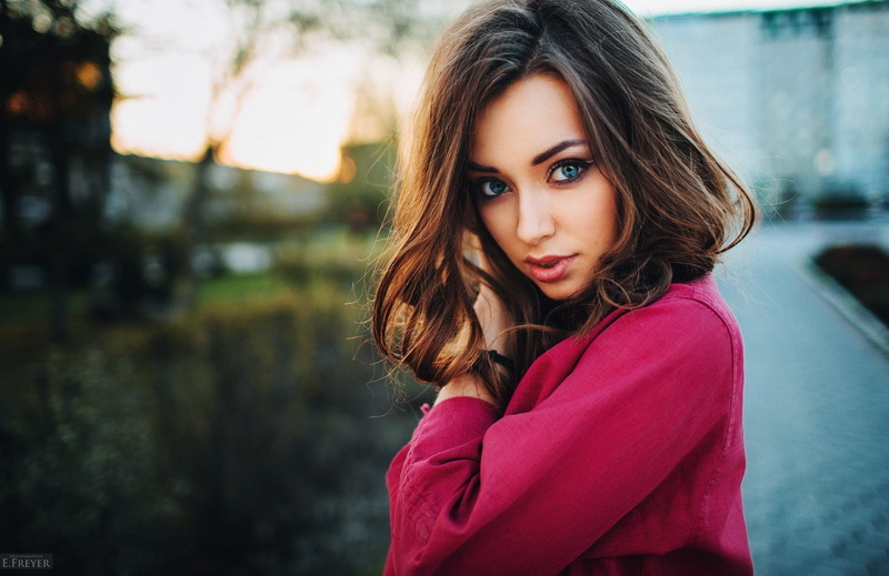portrait, face, Evgeny Freyer, depth of field, women outdoors, 1080P, women, Tonya, blue eyes