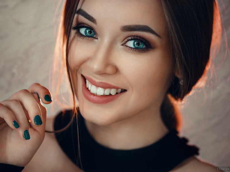portrait, smiling, blue eyes, Evgeny Freyer, 1080P, women, face