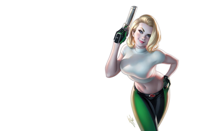 women, simple background, Danger Girl, 1080P, white background, gun, Abbey Chase, artwork