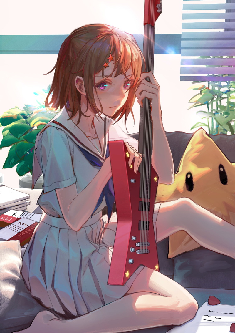 anime, 4K, T5, anime girls, electric guitar, sailor uniform